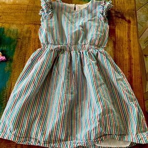 Crewcuts girls green red stripe dress. Size 10